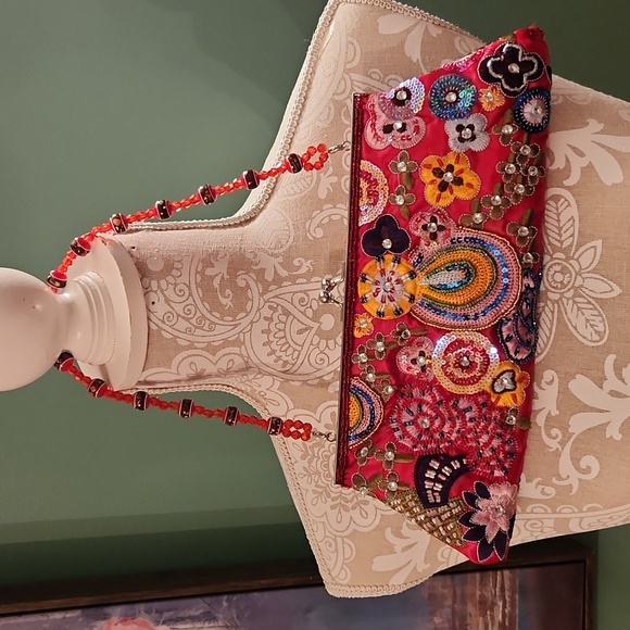 Handbags - Beaded purse red and multi color